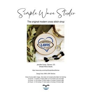 Detroit Lions Football Counted Cross Stitch Pattern‎ Chart